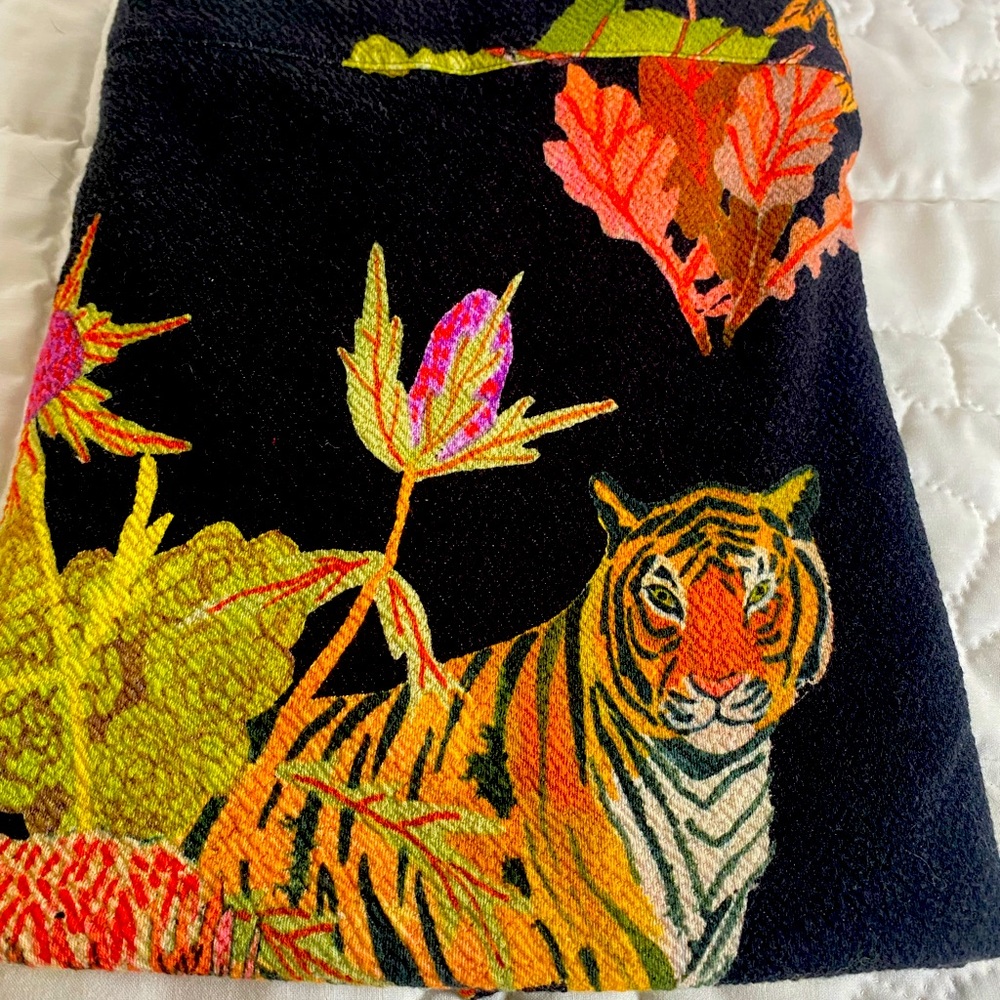 Anthropologie Michelle Morin Black A-Line Skirt with Vibrant Tiger Print, XL